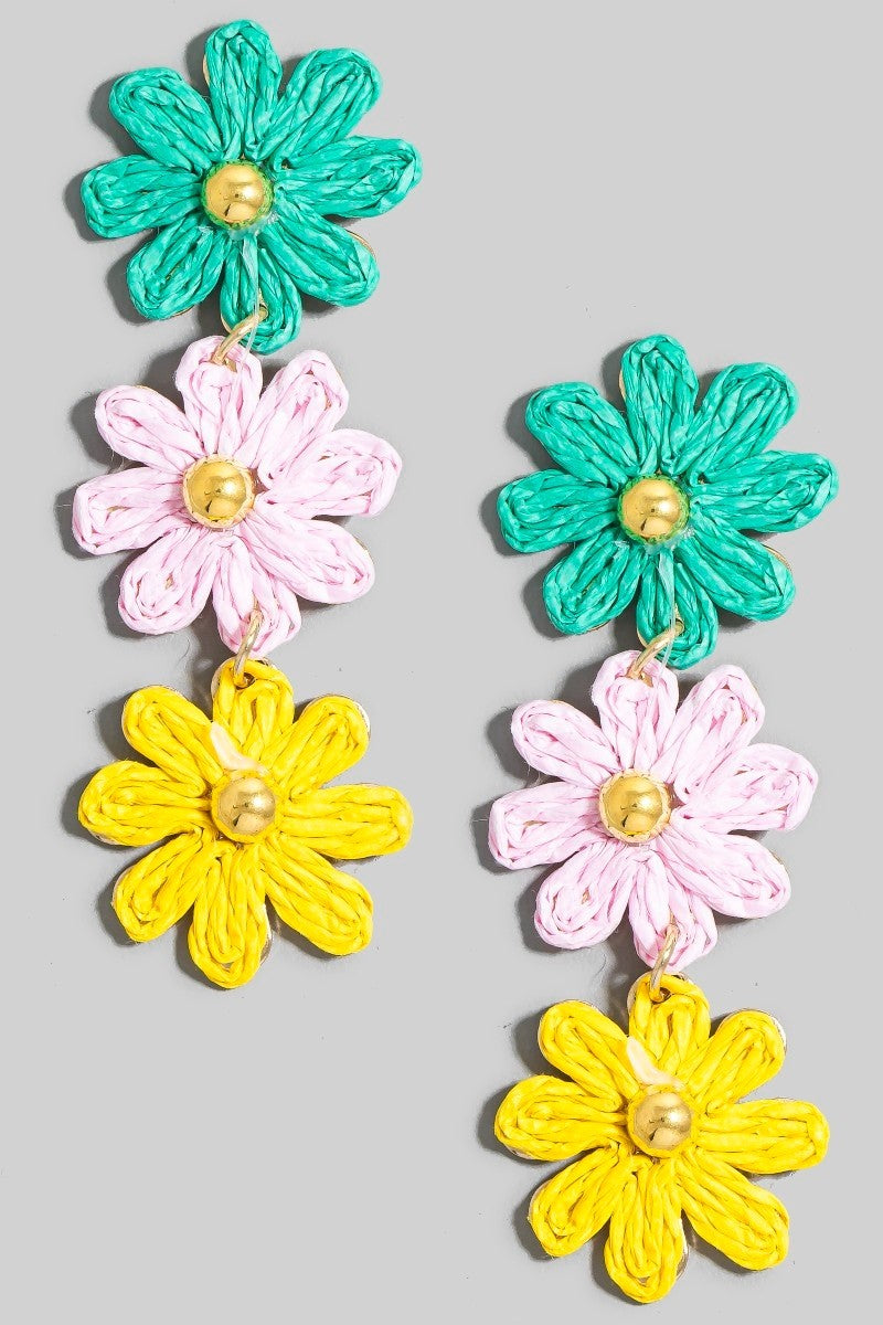 Colorful Braided Flower Chain Dangle Earrings