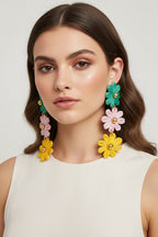 Colorful Braided Flower Chain Dangle Earrings