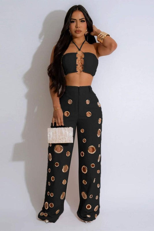 Monaco Sexy hole slim Two piece set