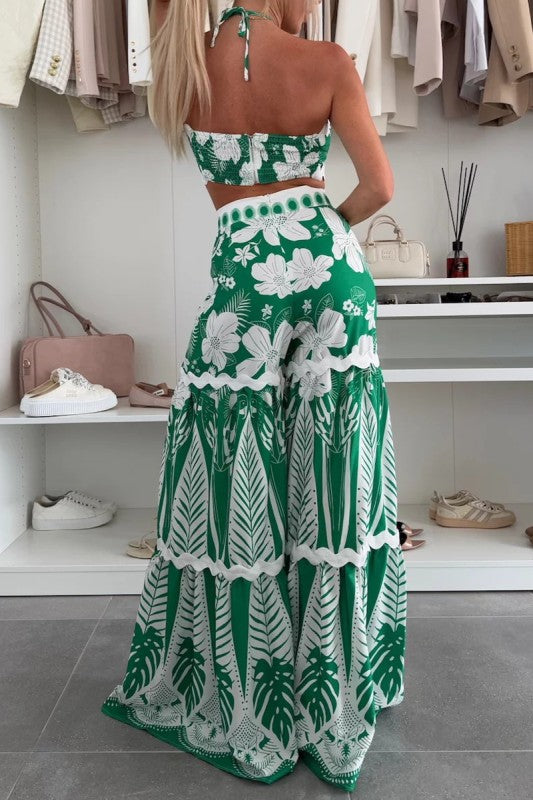 Tropical amalfi  Halter Crop and Wide leg set