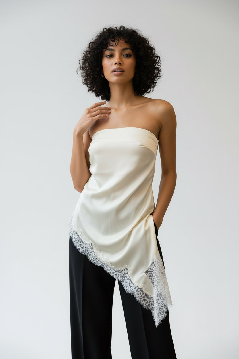 Staples satin lace Trim Top