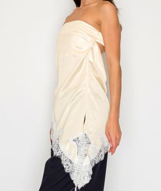 Staples satin lace Trim Top