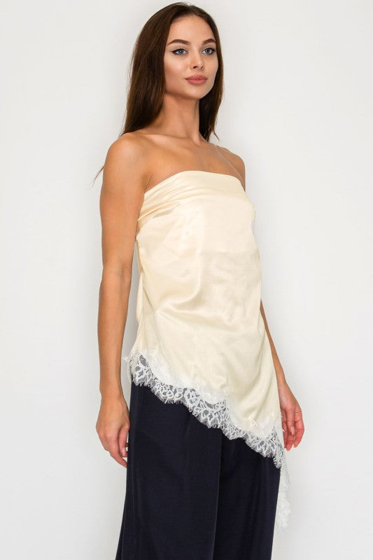 Staples satin lace Trim Top