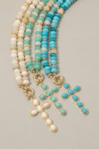 Semi Precious Stone Cross Pendant Necklace