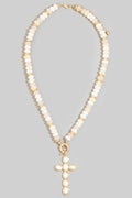 Semi Precious Stone Cross Pendant Necklace