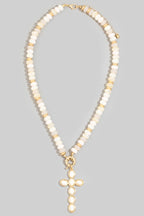 Semi Precious Stone Cross Pendant Necklace