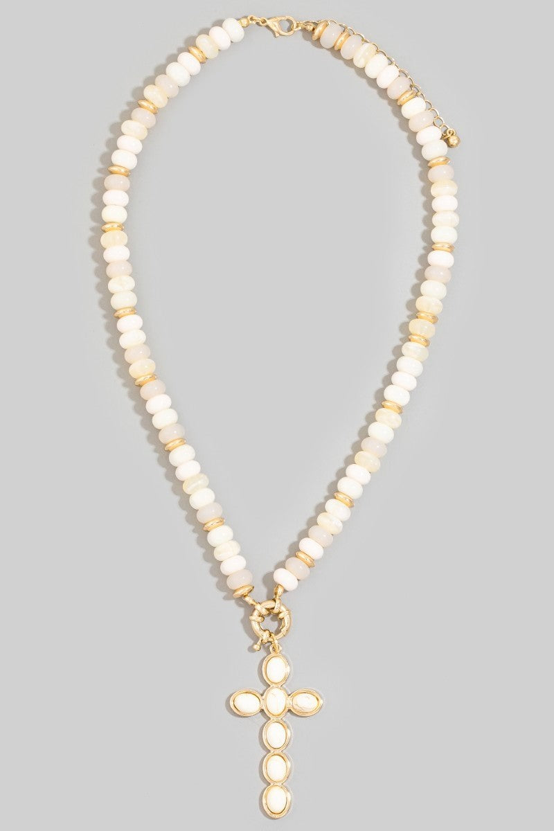 Semi Precious Stone Cross Pendant Necklace