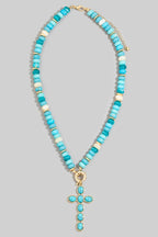 Semi Precious Stone Cross Pendant Necklace