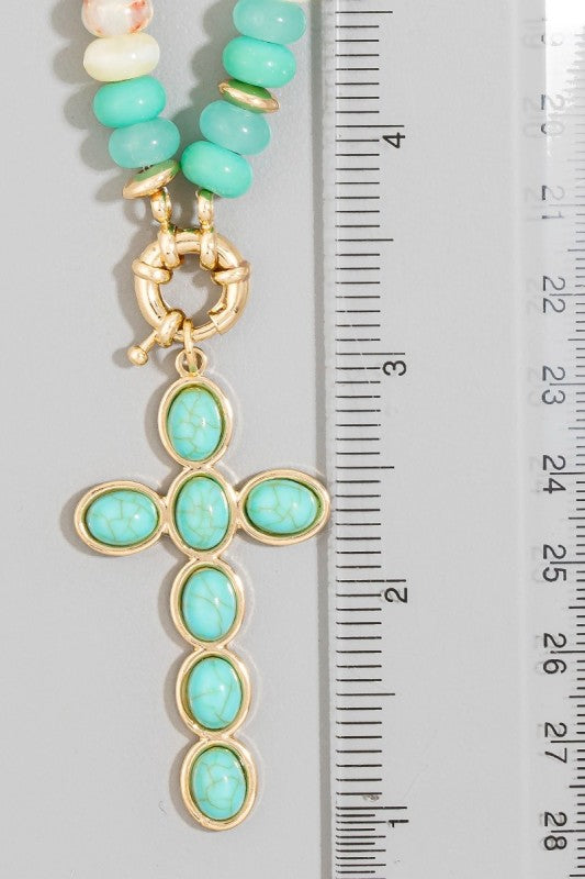 Semi Precious Stone Cross Pendant Necklace