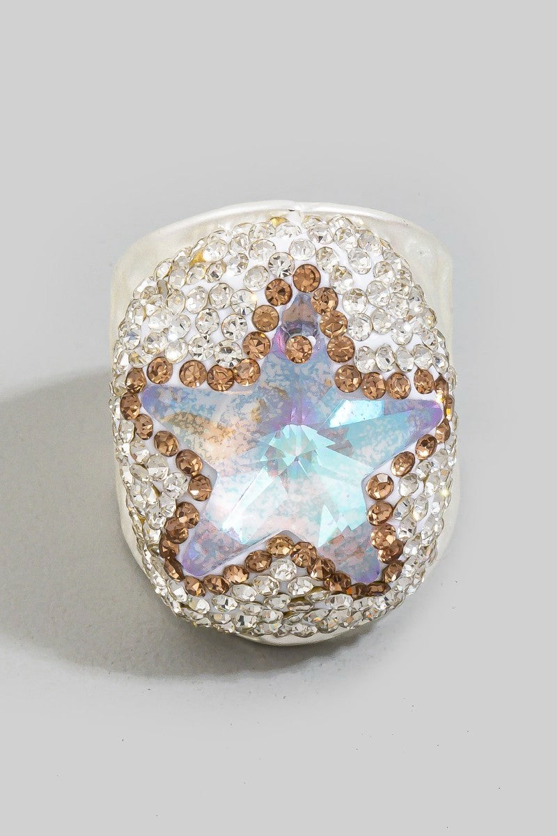 Pave Crystal Star Statement Ring