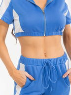 Color block crop Top and cargo pants set