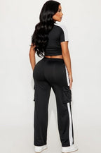 Color block crop Top and cargo pants set