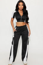 Color block crop Top and cargo pants set