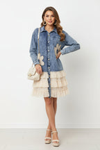 Boho Chic Denim shirt Patch with lace ruffle