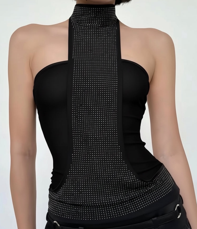 Blacked glam top-rhinestones
