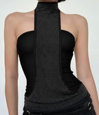 Blacked glam top-rhinestones