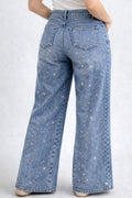 Hight Rise Amalfi denim (stretchy wide leg With Rhinestones)