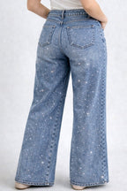 Hight Rise Amalfi denim (stretchy wide leg With Rhinestones)
