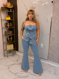 Denim flower Bodysuit