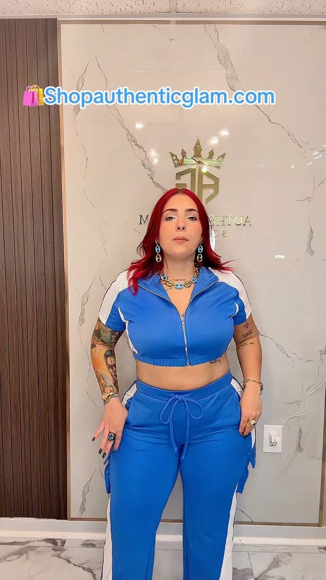 Color block crop Top and cargo pants set