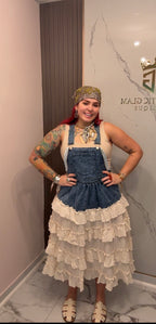 Boho Denim Overall dress With tiered Ruffle Skirt