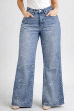 Hight Rise Amalfi denim (stretchy wide leg With Rhinestones)