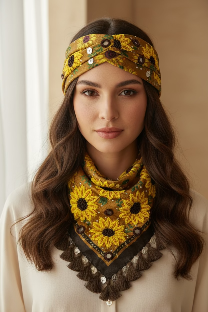 Hair accesories sunflower scarf o necklace