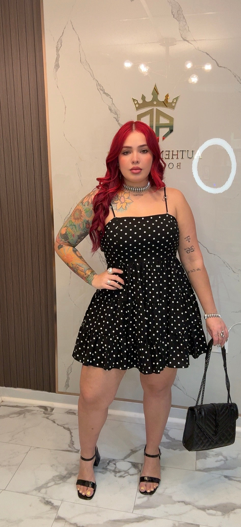 Black polka dots dress