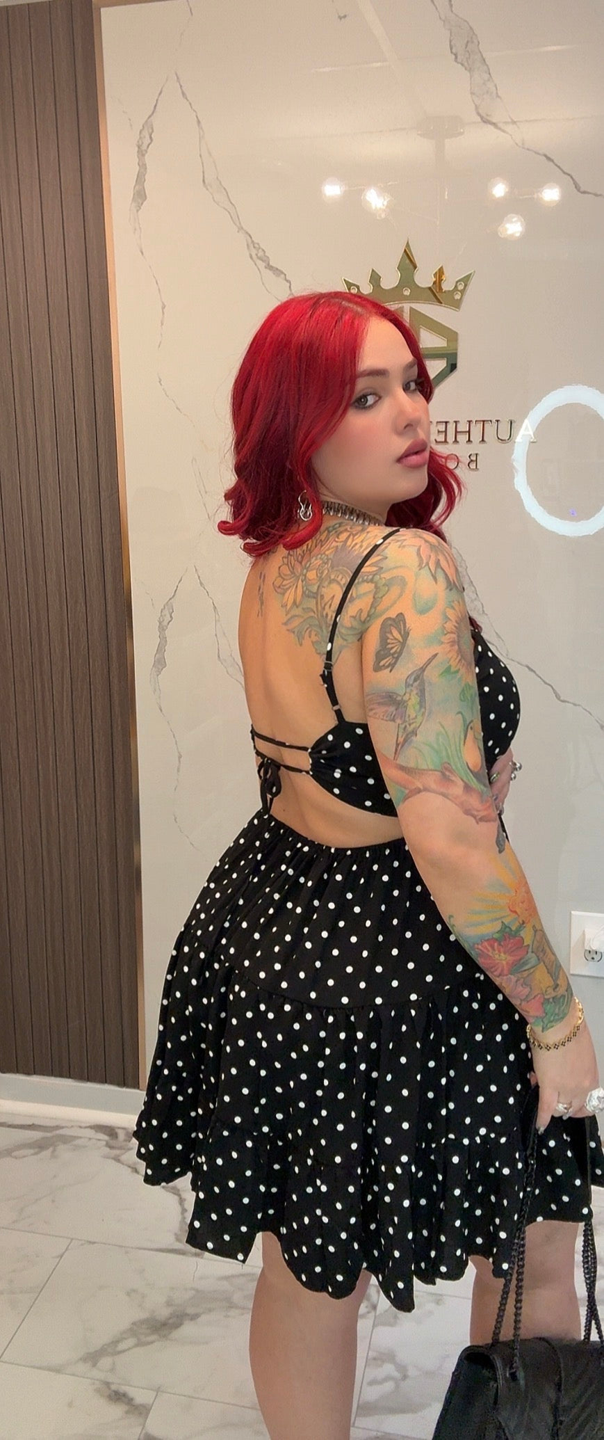 Black polka dots dress