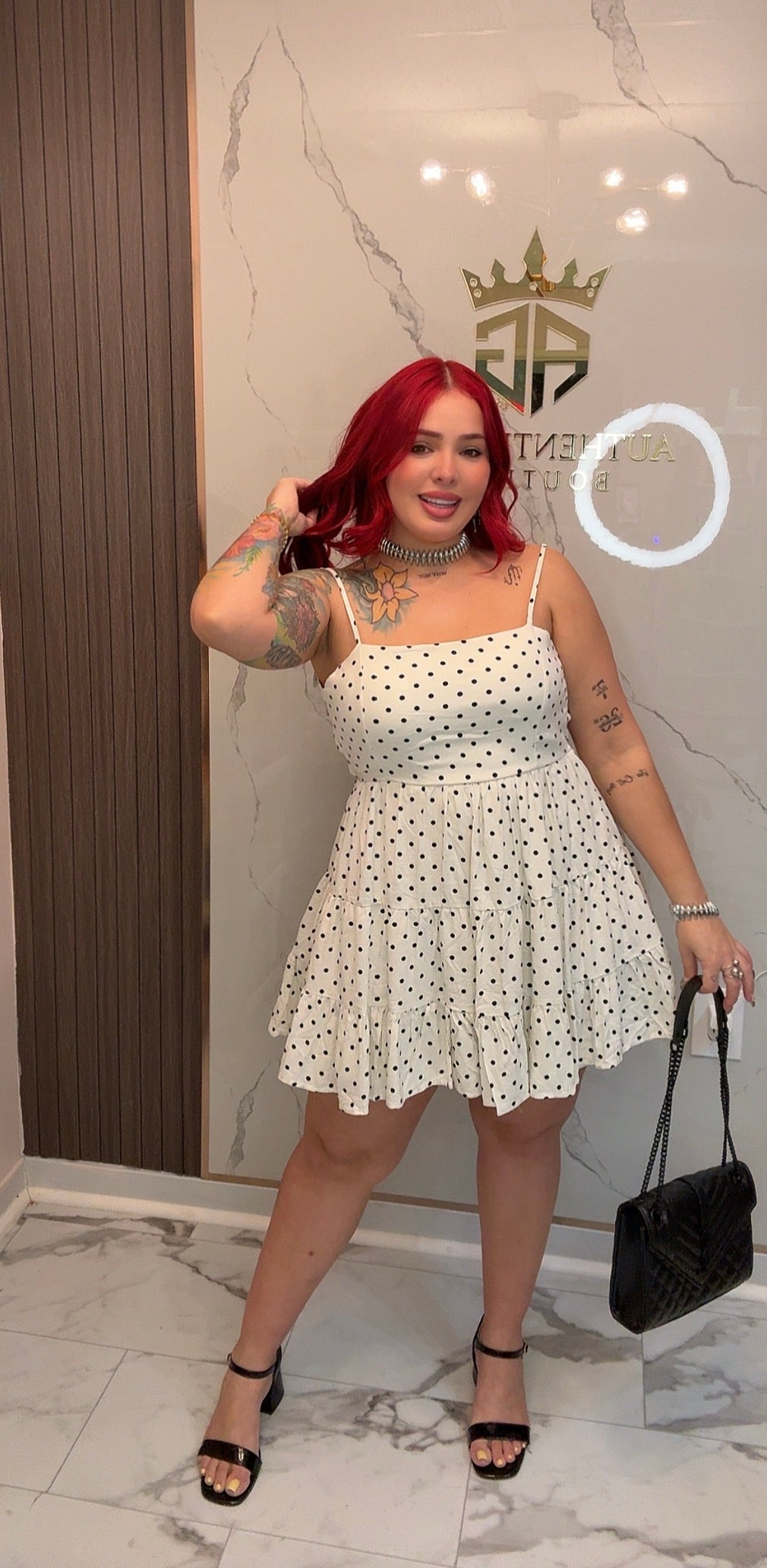 White vintage polka dot dress