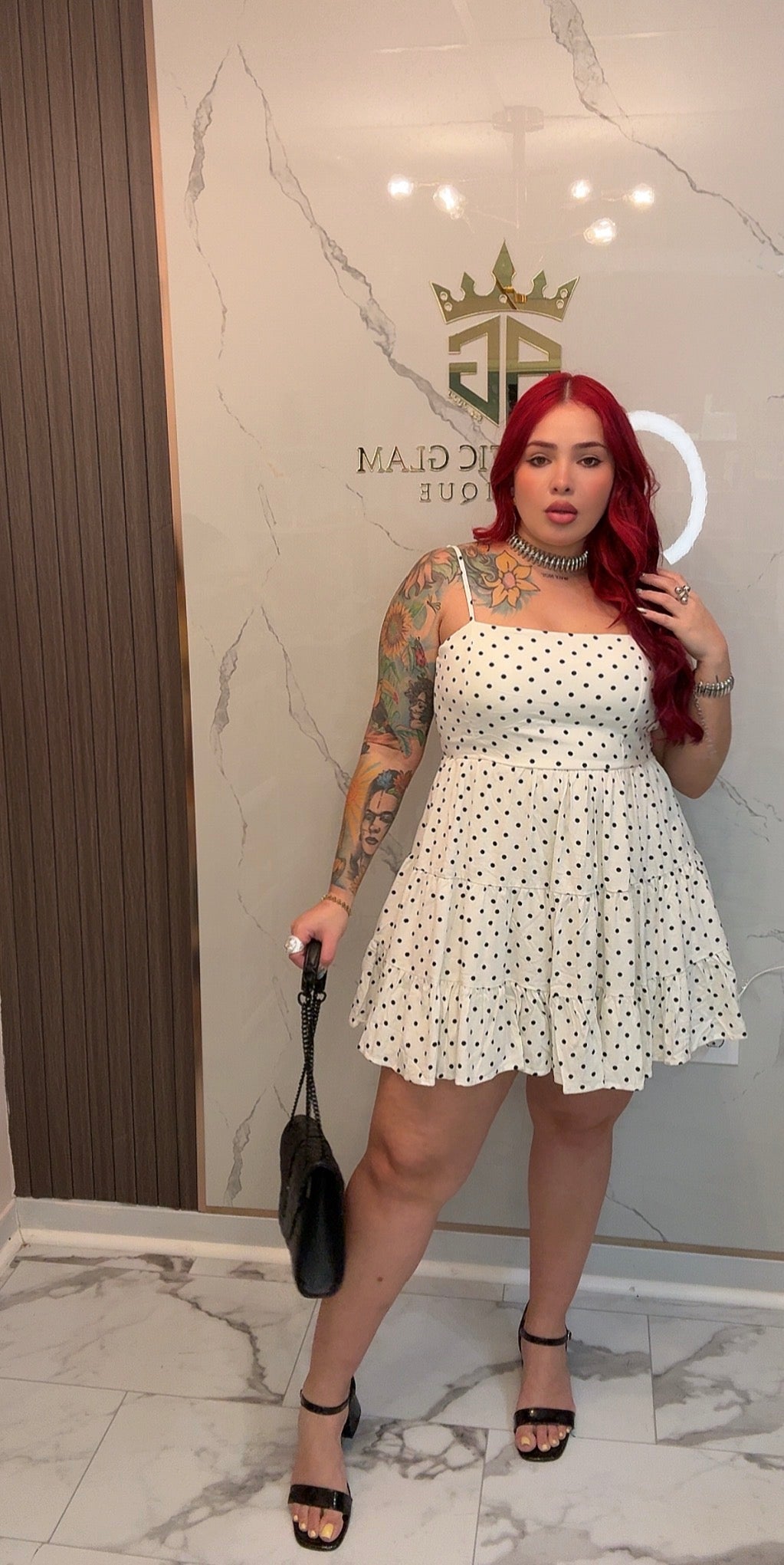 White vintage polka dot dress