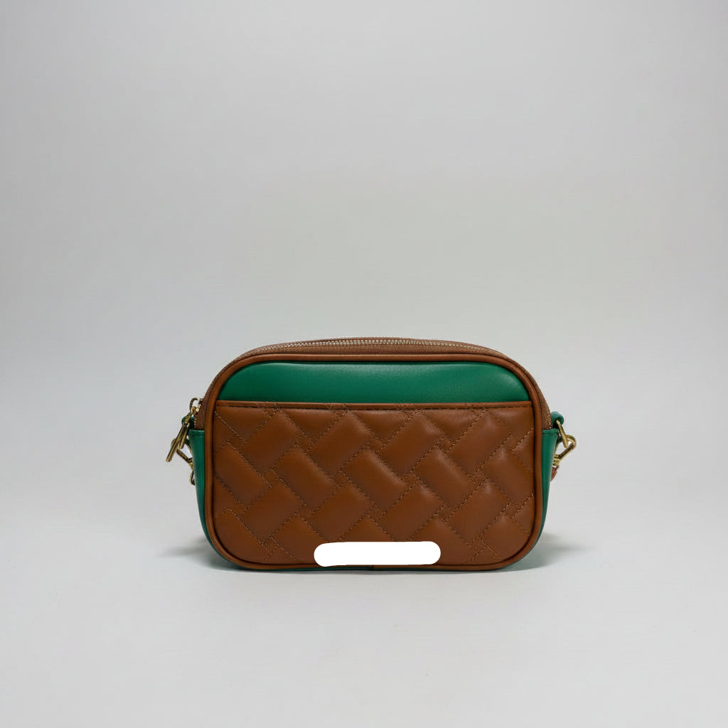 Kensington Woven Camera Bag –Kurt Geiger  Emerald & Cognac