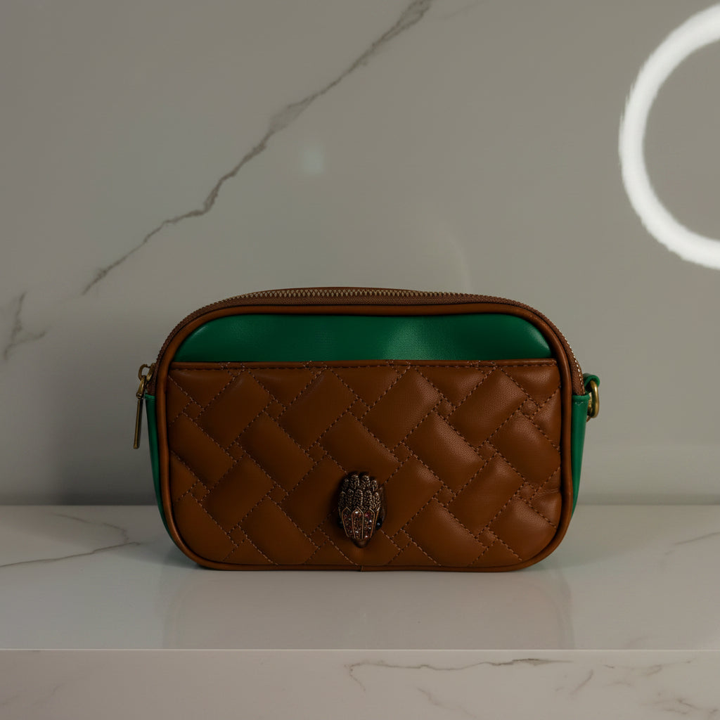 Kensington Woven Camera Bag –Kurt Geiger  Emerald & Cognac